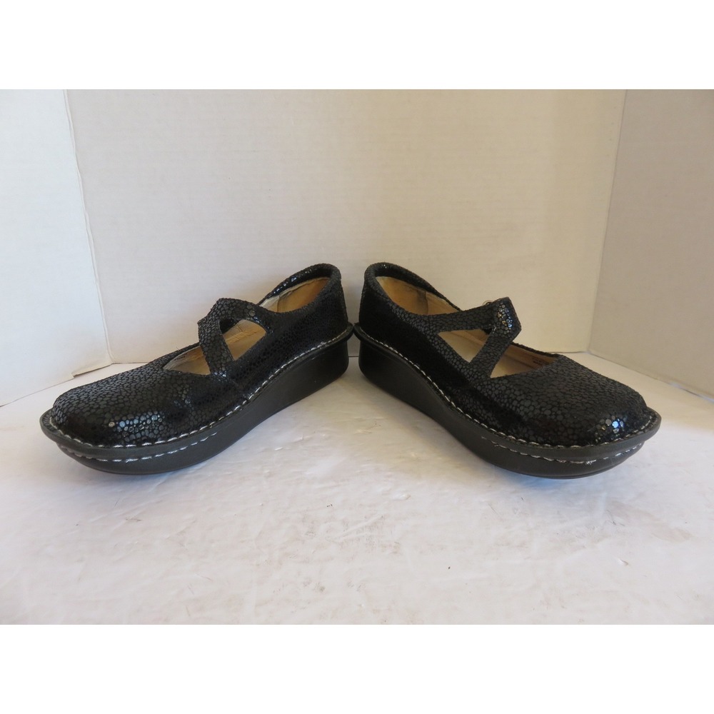 Alegria Black Snake Embossed Leather Mary Jane Professional Clogs Shoes EU 39 - Picture 7 of 7